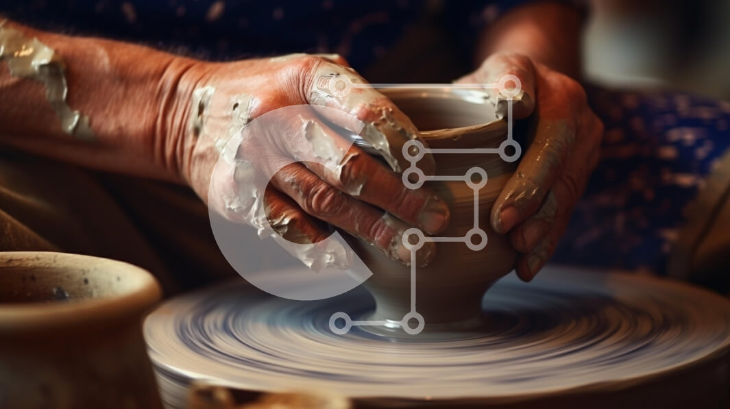 Intra Συλλεκτικό Ξύλινο Παζλ Plywood  4mm - Artisan Hands Shaping Clay on a Potter's Wheel Σε Ξύλινο Κουτί - Διαστάσεις Puzzle: 10x10 cm – 25 κομμάτια