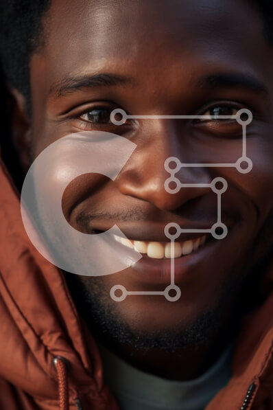 Intra Συλλεκτικό Ξύλινο Παζλ Plywood  4mm - Κοντινό πλάνο ενός χαμογελαστού άνδρα με πορτοκαλί μπουφάν με κουκούλα Σε Ξύλινο Κουτί - Διαστάσεις Puzzle: 10x10 cm – 25 κομμάτια