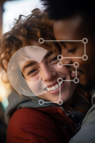 Intra Συλλεκτικό Ξύλινο Παζλ Plywood  4mm - Χαρούμενο ζευγάρι που αγκαλιάζεται με χαμόγελα Σε Ξύλινο Κουτί - Διαστάσεις Puzzle: 10x10 cm – 25 κομμάτια