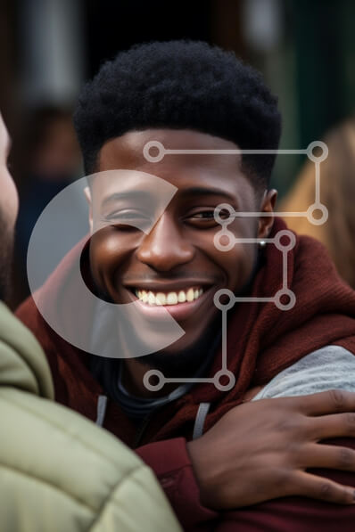 Intra Συλλεκτικό Ξύλινο Παζλ Plywood  4mm - Χαρούμενος νεαρός άνδρας που χαμογελά και αγκαλιάζει έναν φίλο Σε Ξύλινο Κουτί - Διαστάσεις Puzzle: 10x10 cm – 25 κομμάτια