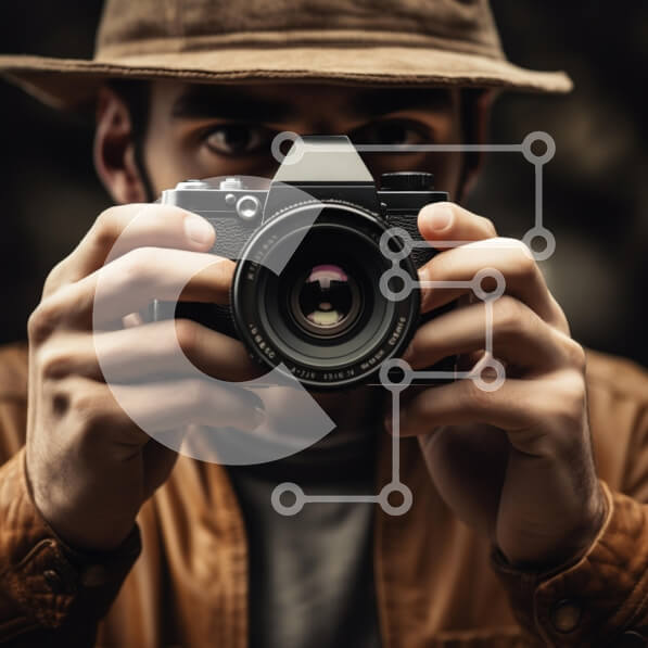 Intra Συλλεκτικό Ξύλινο Παζλ Plywood  4mm - Άτομο που κρατά μια κάμερα και ασχολείται με τον θεατή Σε Ξύλινο Κουτί - Διαστάσεις Puzzle: 10x10 cm – 25 κομμάτια