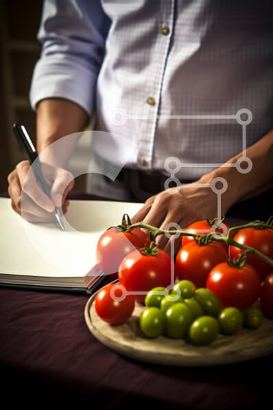 Σετ των 2 Intra Συλλεκτικό Ξύλινο Παζλ Plywood  4mm - Άνδρας που γράφει στο τραπέζι με φρέσκα λαχανικά και ψωμί Σε Ξύλινο Κουτί - Διαστάσεις: 10x10 cm – 25 κομμάτια