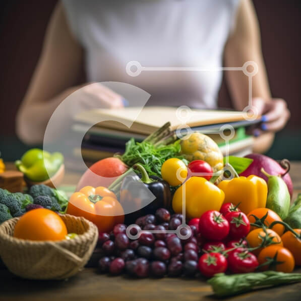 Σετ των 2 Intra Συλλεκτικό Ξύλινο Παζλ Plywood  4mm - Γυναίκα που περιβάλλεται από φρέσκα φρούτα και λαχανικά Σε Ξύλινο Κουτί - Διαστάσεις: 10x10 cm – 25 κομμάτια