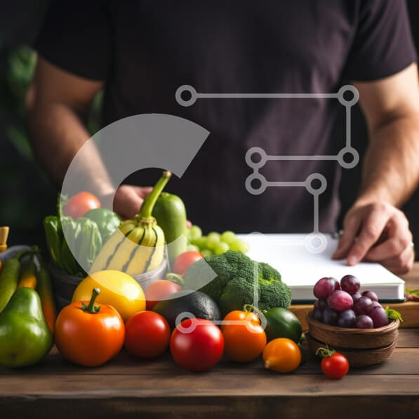 Σετ των 2 Intra Συλλεκτικό Ξύλινο Παζλ Plywood  4mm - Άνδρας που γράφει στο τραπέζι της κουζίνας με τα φρούτα και τα λαχανικά Σε Ξύλινο Κουτί - Διαστάσεις: 10x10 cm – 25 κομμάτια