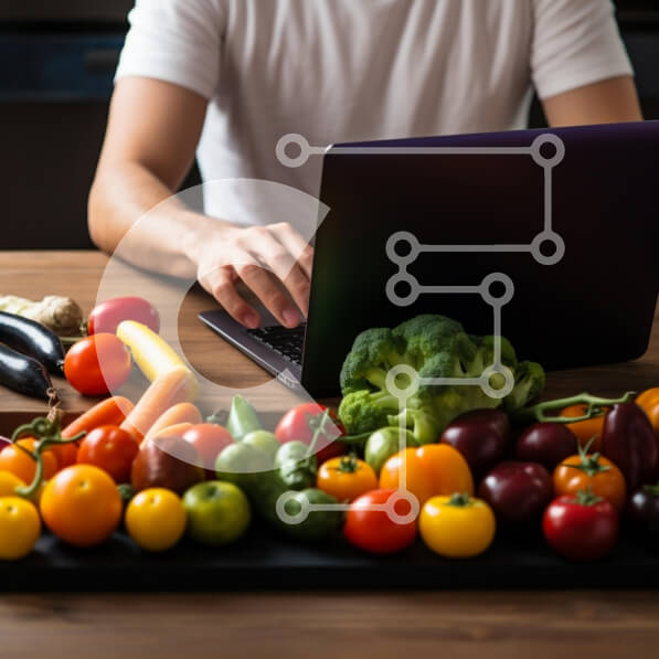 Σετ των 2 Intra Συλλεκτικό Ξύλινο Παζλ Plywood  4mm - Άτομο που εργάζεται σε φορητό υπολογιστή με διάταξη λαχανικών Σε Ξύλινο Κουτί - Διαστάσεις: 10x10 cm – 25 κομμάτια