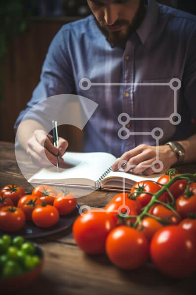 Σετ των 2 Intra Συλλεκτικό Ξύλινο Παζλ Plywood  4mm - Άνδρας που γράφει στον κήπο με φρέσκο ​​προϊόν Σε Ξύλινο Κουτί - Διαστάσεις: 10x10 cm – 25 κομμάτια