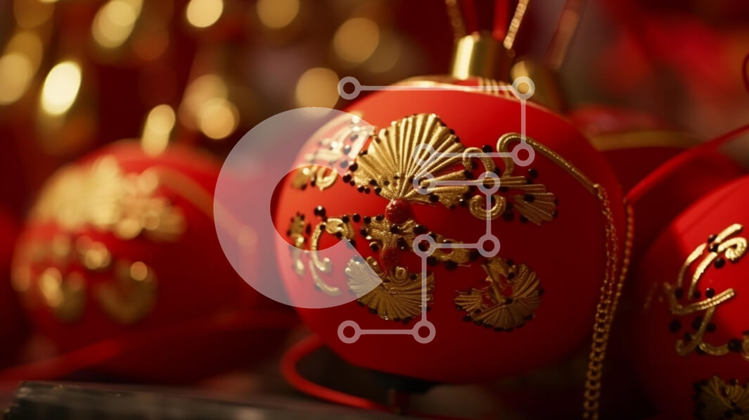 Intra Συλλεκτικό Ξύλινο Παζλ Plywood  4mm - Επίδειξη κόκκινων και χρυσών στολιδιών Σε Ξύλινο Κουτί - Διαστάσεις: 10x10 cm – 25 κομμάτια