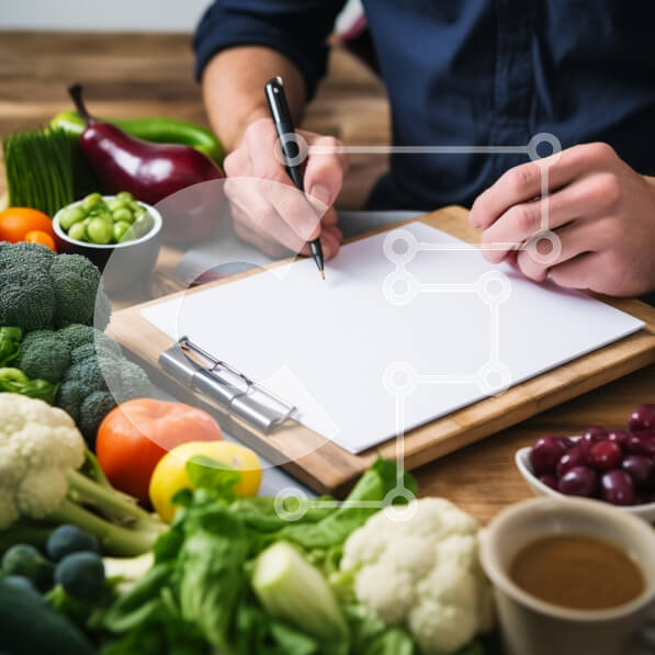 Σετ των 2 Intra Συλλεκτικό Ξύλινο Παζλ Plywood  4mm - Άνθρωπος που γράφει ανάμεσα σε φρούτα και λαχανικά Σε Ξύλινο Κουτί - Διαστάσεις: 10x10 cm – 25 κομμάτια