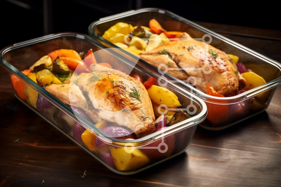 Σετ των 2 Intra Συλλεκτικό Ξύλινο Παζλ Plywood  4mm - Γυάλινα δοχεία με μαγειρεμένο κοτόπουλο και λαχανικά Σε Ξύλινο Κουτί - Διαστάσεις: 10x10 cm – 25 κομμάτια