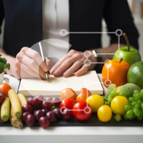 Σετ των 2 Intra Συλλεκτικό Ξύλινο Παζλ Plywood  4mm - Γυναίκα που γράφει ανάμεσα σε φρούτα και λαχανικά Σε Ξύλινο Κουτί - Διαστάσεις: 10x10 cm – 25 κομμάτια