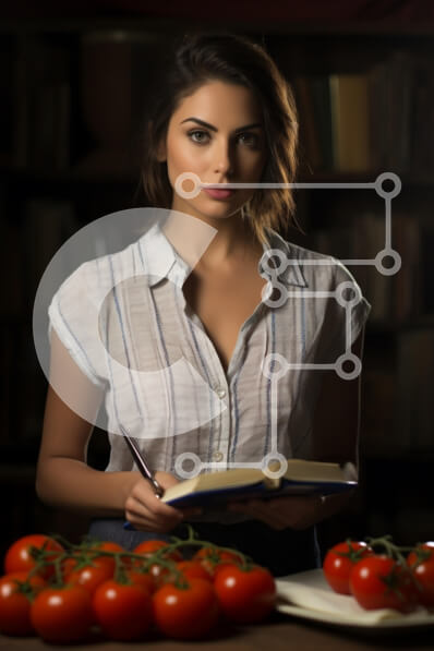 Σετ των 2 Intra Συλλεκτικό Ξύλινο Παζλ Plywood  4mm - Νεαρή γυναίκα με ντομάτες και είδη κουζίνας Σε Ξύλινο Κουτί - Διαστάσεις: 10x10 cm – 25 κομμάτια