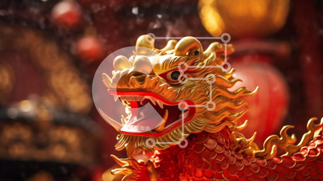 Intra Συλλεκτικό Ξύλινο Παζλ Plywood  4mm - Κόκκινο και χρυσό άγαλμα δράκου στη βροχή Σε Ξύλινο Κουτί - Διαστάσεις Puzzle: 10x10 cm – 25 κομμάτια