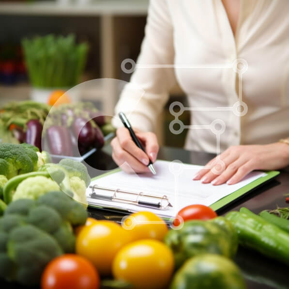 Σετ των 2 Intra Συλλεκτικό Ξύλινο Παζλ Plywood  4mm - Γυναίκα που γράφει στον πάγκο της κουζίνας με λαχανικά και φρούτα Σε Ξύλινο Κουτί - Διαστάσεις: 10x10 cm – 25 κομμάτια