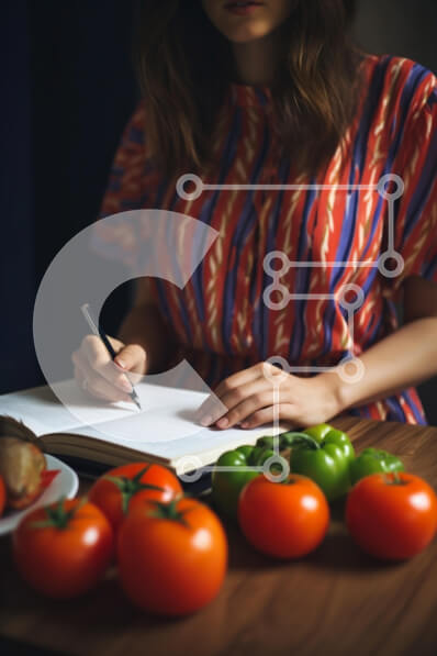 Σετ των 2 Intra Συλλεκτικό Ξύλινο Παζλ Plywood  4mm - Γυναίκα που γράφει με φρέσκα λαχανικά και φρούτα Σε Ξύλινο Κουτί - Διαστάσεις: 10x10 cm – 25 κομμάτια