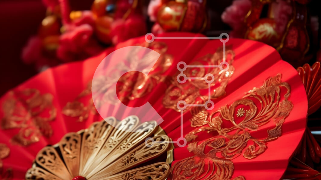 Intra Συλλεκτικό Ξύλινο Παζλ Plywood  4mm - Κόκκινη και χρυσή βεντάλια χειρός με περίτεχνα σχέδια Σε Ξύλινο Κουτί - Διαστάσεις Puzzle: 10x10 cm – 25 κομμάτια