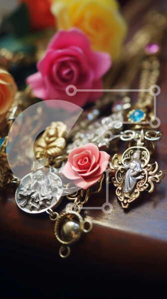 Intra Συλλεκτικό Ξύλινο Παζλ Plywood  4mm - Συλλογή από χρυσά και ασημένια κοσμήματα με πολύχρωμα τριαντάφυλλα Σε Ξύλινο Κουτί - Διαστάσεις Puzzle: 10x10 cm – 25 κομμάτια