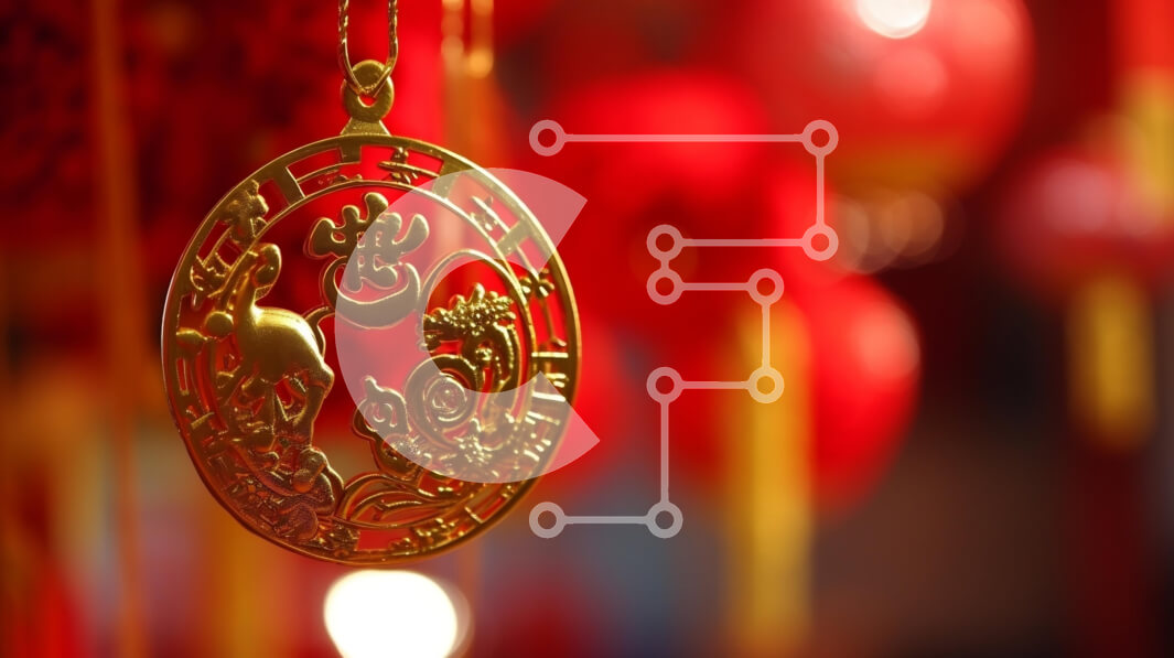 Intra Συλλεκτικό Ξύλινο Παζλ Plywood  4mm - Διακόσμηση με χρυσό νόμισμα και κόκκινα φανάρια Σε Ξύλινο Κουτί - Διαστάσεις Puzzle: 10x10 cm – 25 κομμάτια