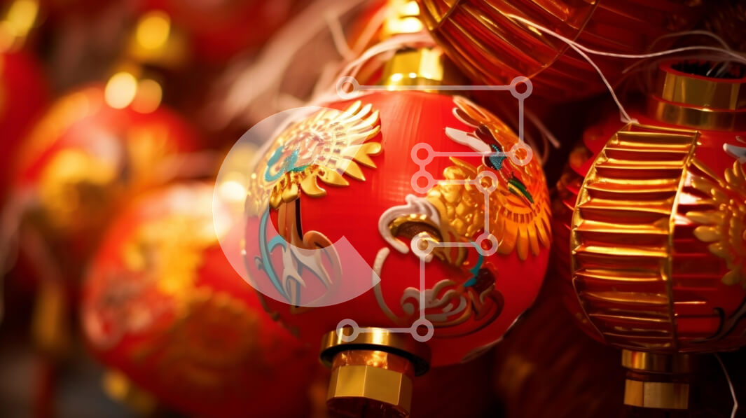 Intra Συλλεκτικό Ξύλινο Παζλ Plywood  4mm - Συλλογή από κόκκινα και χρυσά φανάρια Σε Ξύλινο Κουτί - Διαστάσεις Puzzle: 10x10 cm – 25 κομμάτια