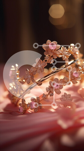 Intra Συλλεκτικό Ξύλινο Παζλ Plywood  4mm - Κομψή τιάρα σε χρυσό τόνο με ροζ λουλούδια και πέρλες Σε Ξύλινο Κουτί - Διαστάσεις Puzzle: 10x10 cm – 25 κομμάτια