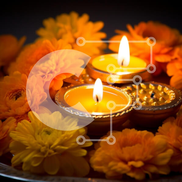 Intra Συλλεκτικό Ξύλινο Παζλ Plywood  4mm - Εορταστική γιορτή με κεριά και λουλούδια πορτοκαλιού Σε Ξύλινο Κουτί - Διαστάσεις Puzzle: 10x10 cm – 25 κομμάτια