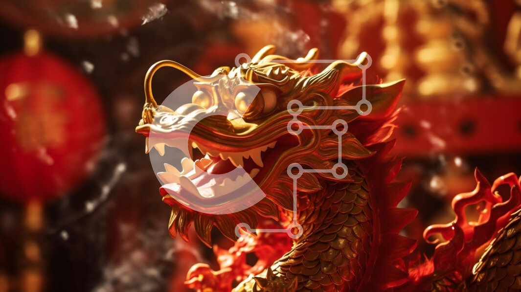 Intra Συλλεκτικό Ξύλινο Παζλ Plywood  4mm - Κόκκινο και χρυσό άγαλμα δράκου Σε Ξύλινο Κουτί - Διαστάσεις Puzzle: 10x10 cm – 25 κομμάτια