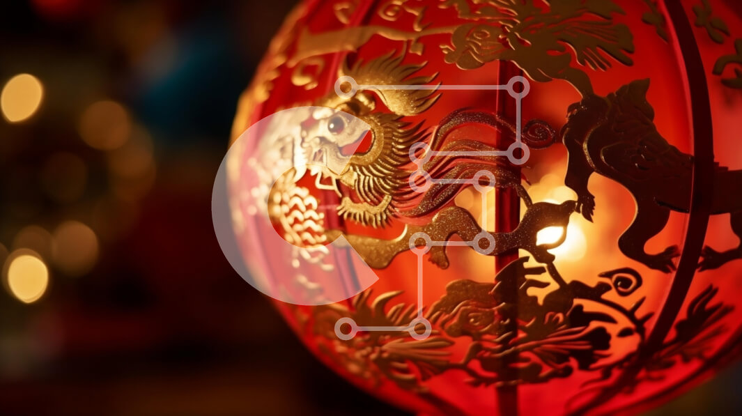 Intra Συλλεκτικό Ξύλινο Παζλ Plywood  4mm - Πολύπλοκα σχεδιασμένο κόκκινο φανάρι με μοτίβο δράκου Σε Ξύλινο Κουτί - Διαστάσεις: 10x10 cm – 25 κομμάτια