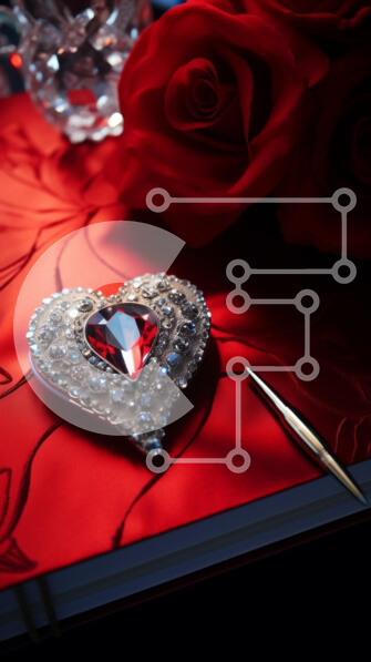 Intra Συλλεκτικό Ξύλινο Παζλ Plywood  4mm - Ρομαντική καρφίτσα σε σχήμα καρδιάς σε ανοιχτό σημειωματάριο με κόκκινα τριαντάφυλλα Σε Ξύλινο Κουτί - Διαστάσεις Puzzle: 10x10 cm – 25 κομμάτια