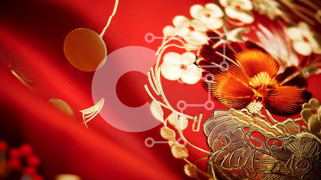 Intra Συλλεκτικό Ξύλινο Παζλ Plywood  4mm - Κόκκινο ύφασμα με χρυσά και λευκά Floral μοτίβα Σε Ξύλινο Κουτί - Διαστάσεις Puzzle: 10x10 cm – 25 κομμάτια