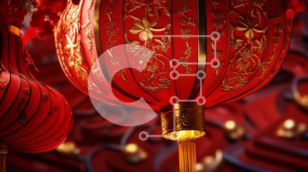 Intra Συλλεκτικό Ξύλινο Παζλ Plywood  4mm - Κινεζικά φανάρια που κρέμονται σε κόκκινο φόντο Σε Ξύλινο Κουτί - Διαστάσεις Puzzle: 10x10 cm – 25 κομμάτια