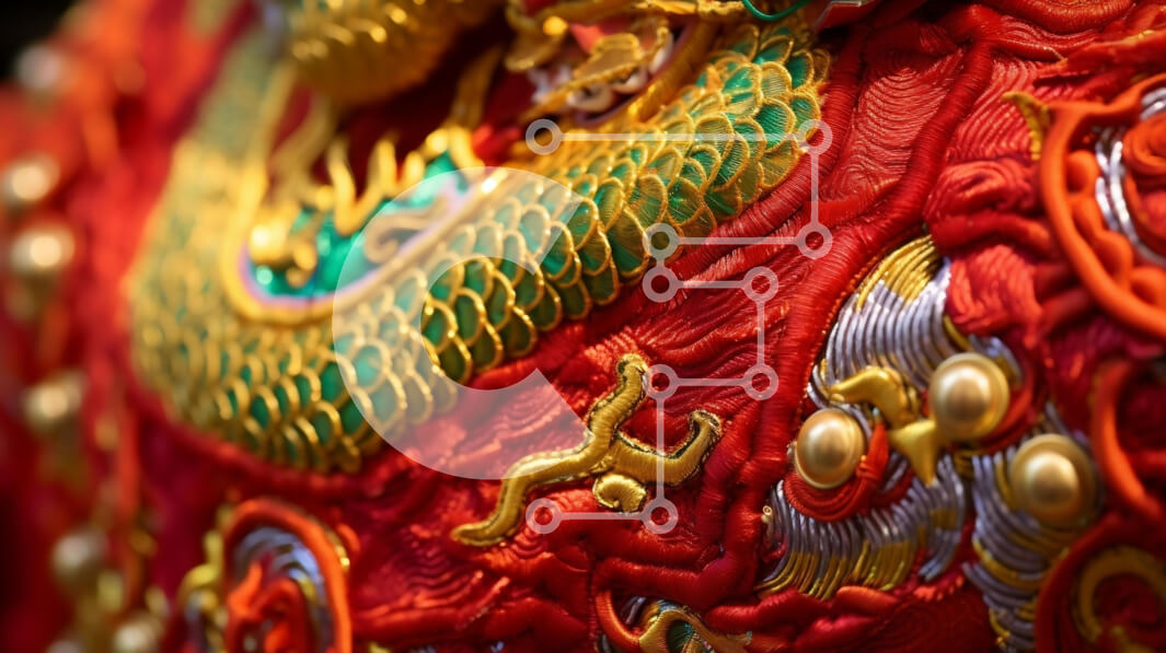 Intra Συλλεκτικό Ξύλινο Παζλ Plywood  4mm - Κόκκινο και χρυσό κινέζικο κεντημένο φόρεμα Σε Ξύλινο Κουτί - Διαστάσεις Puzzle: 10x10 cm – 25 κομμάτια