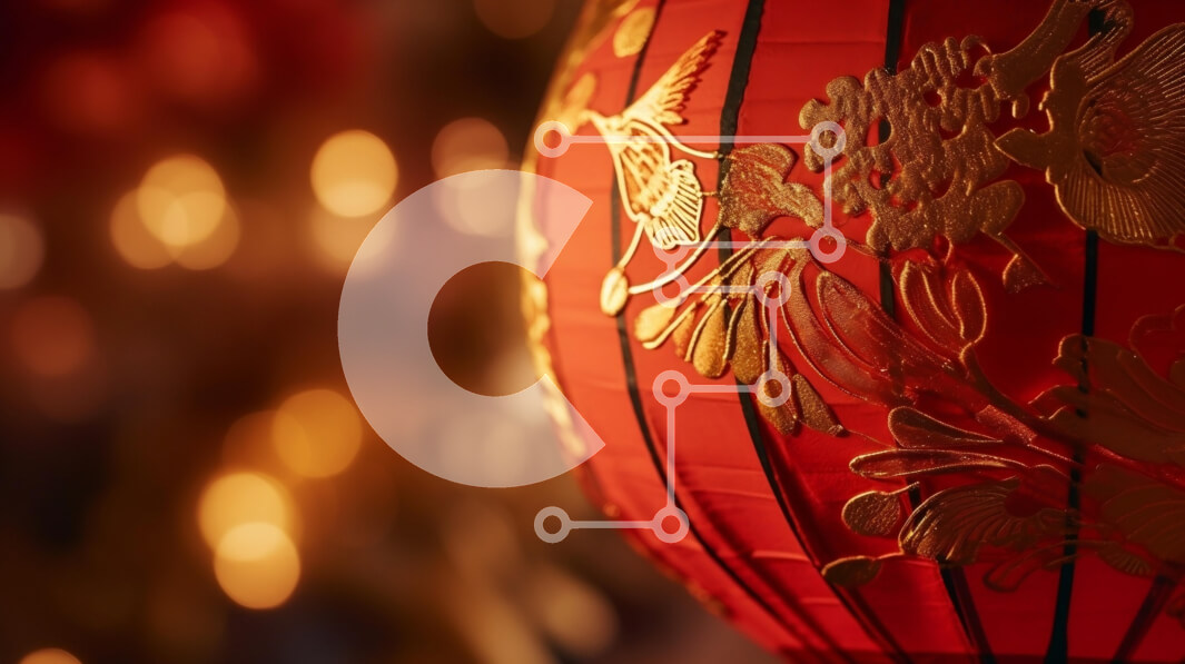 Intra Συλλεκτικό Ξύλινο Παζλ Plywood  4mm - Κόκκινο και χρυσό φανάρι με μοτίβο πουλιά και λουλούδια Σε Ξύλινο Κουτί - Διαστάσεις Puzzle: 10x10 cm – 25 κομμάτια