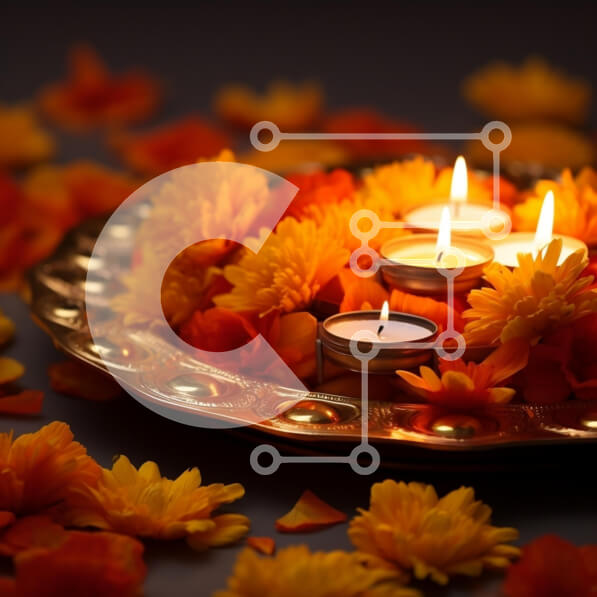 Intra Συλλεκτικό Ξύλινο Παζλ Plywood  4mm - Εορταστική ασημένια πιατέλα με κεριά και πορτοκαλί λουλούδια Σε Ξύλινο Κουτί - Διαστάσεις Puzzle: 10x10 cm – 25 κομμάτια