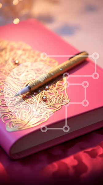 Intra Συλλεκτικό Ξύλινο Παζλ Plywood  4mm - Ροζ σημειωματάριο και χρυσό στυλό σε έναν δημιουργικό χώρο εργασίας Σε Ξύλινο Κουτί - Διαστάσεις: 10x10 cm – 25 κομμάτια