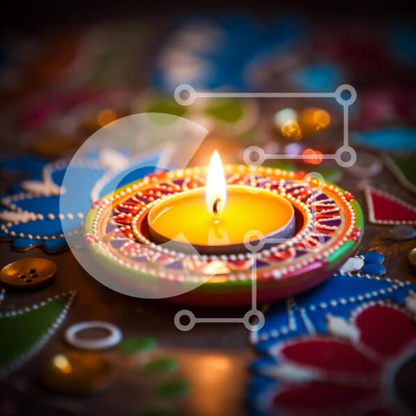 Intra Συλλεκτικό Ξύλινο Παζλ Plywood  4mm - Αναμμένο κερί σε πολύχρωμες διακοσμήσεις Σε Ξύλινο Κουτί - Διαστάσεις: 10x10 cm – 25 κομμάτια