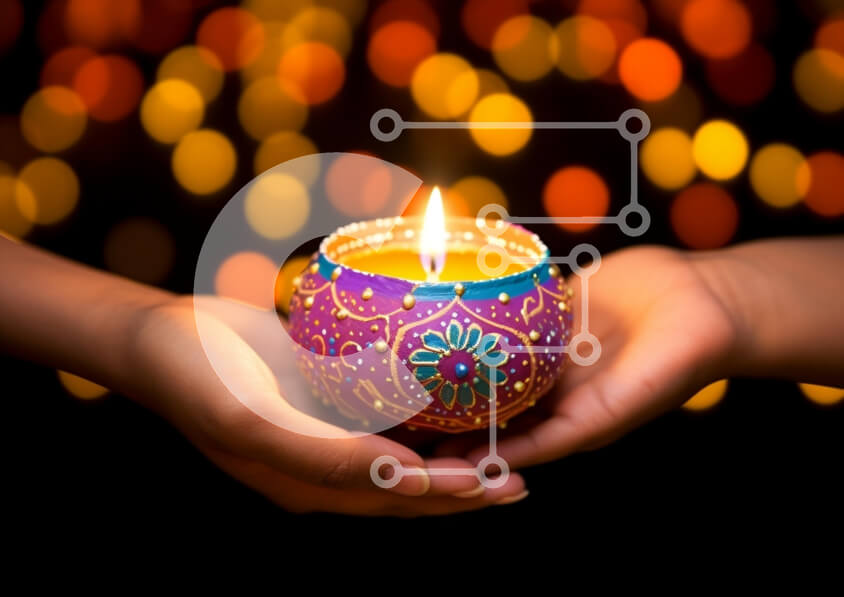 Intra Συλλεκτικό Ξύλινο Παζλ Plywood  4mm - Πολύχρωμη γιορτή κεριών για το Diwali Σε Ξύλινο Κουτί - Διαστάσεις: 10x10 cm – 25 κομμάτια