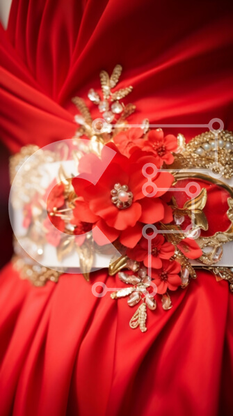 Intra Συλλεκτικό Ξύλινο Παζλ Plywood  4mm - Κόκκινο φόρεμα από κοντά με χρυσά και ασημένια στοιχεία Σε Ξύλινο Κουτί - Διαστάσεις Puzzle: 10x10 cm – 25 κομμάτια