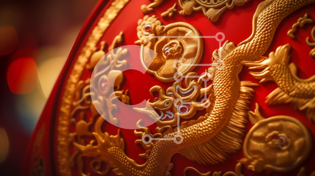 Intra Συλλεκτικό Ξύλινο Παζλ Plywood  4mm - Red and Gold Dragon Design σε ανατολίτικη διακόσμηση Σε Ξύλινο Κουτί - Διαστάσεις Puzzle: 10x10 cm – 25 κομμάτια