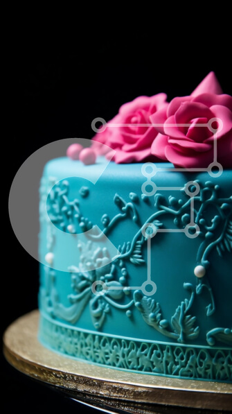 Intra Συλλεκτικό Ξύλινο Παζλ Plywood  4mm - Μπλε κέικ με ροζ τριαντάφυλλα Σε Ξύλινο Κουτί - Διαστάσεις: 10x10 cm – 25 κομμάτια