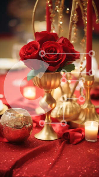 Intra Συλλεκτικό Ξύλινο Παζλ Plywood  4mm - Πολυτελές κόκκινο τραπέζι με χρυσά κηροπήγια και τριαντάφυλλα Σε Ξύλινο Κουτί - Διαστάσεις Puzzle: 10x10 cm – 25 κομμάτια