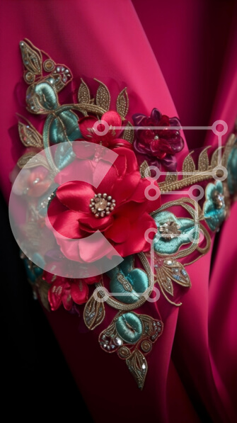 Intra Συλλεκτικό Ξύλινο Παζλ Plywood  4mm - Κόκκινη και τιρκουάζ Floral καρφίτσα σε ροζ φόρεμα Σε Ξύλινο Κουτί - Διαστάσεις Puzzle: 10x10 cm – 25 κομμάτια