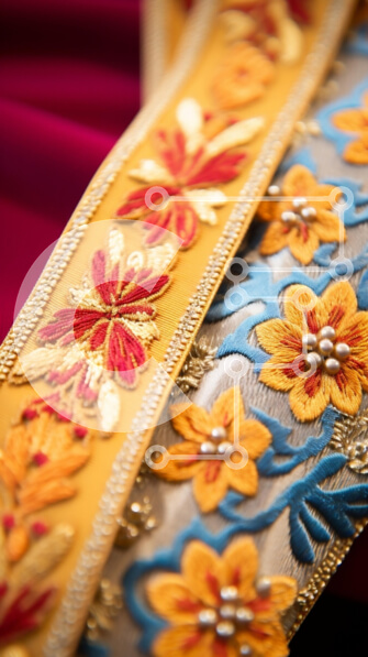 Intra Συλλεκτικό Ξύλινο Παζλ Plywood  4mm - Πολύχρωμη ζώνη με φλοράλ κεντήματα και χάντρες Σε Ξύλινο Κουτί - Διαστάσεις Puzzle: 10x10 cm – 25 κομμάτια