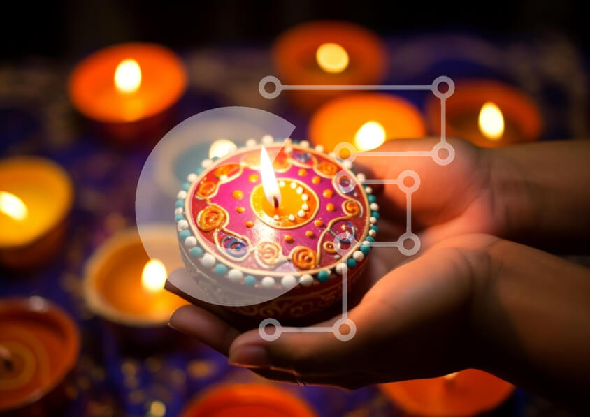 Intra Συλλεκτικό Ξύλινο Παζλ Plywood  4mm - Γιορτή Diwali με διακοσμημένο κερί και πολύχρωμα φώτα Σε Ξύλινο Κουτί - Διαστάσεις: 10x10 cm – 25 κομμάτια