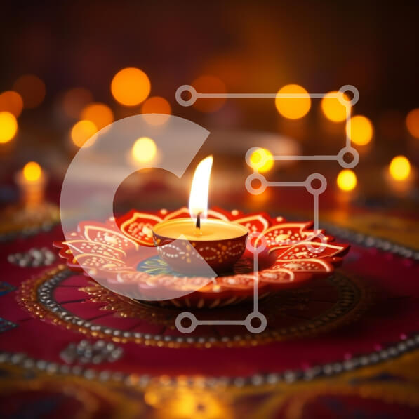 Intra Συλλεκτικό Ξύλινο Παζλ Plywood  4mm - Αναμμένο κερί σε διακοσμητικό τραπέζι για τη γιορτή του Diwali Σε Ξύλινο Κουτί - Διαστάσεις Puzzle: 10x10 cm – 25 κομμάτια