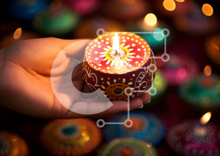 Intra Συλλεκτικό Ξύλινο Παζλ Plywood  4mm - Γιορτή Diwali με κερί γεμάτο θυμίαμα Σε Ξύλινο Κουτί - Διαστάσεις: 10x10 cm – 25 κομμάτια