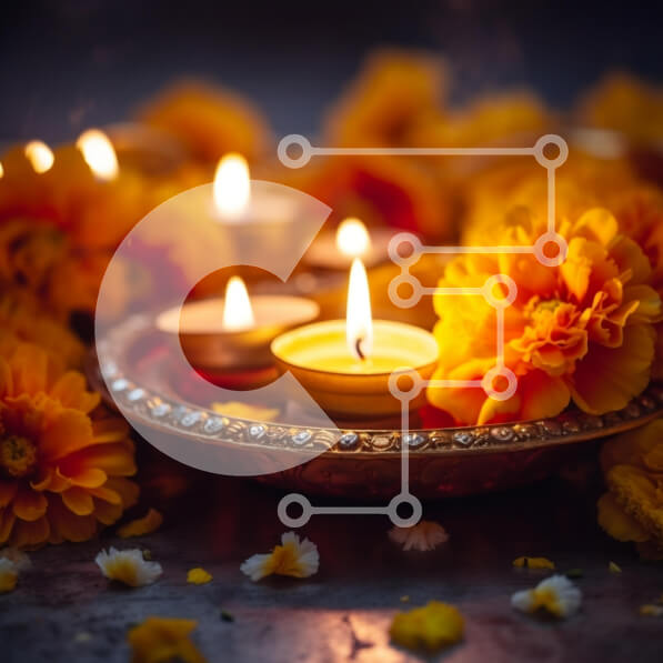 Intra Συλλεκτικό Ξύλινο Παζλ Plywood  4mm - Αναμμένα κεριά και λουλούδια σε μεταλλικό μπολ Σε Ξύλινο Κουτί - Διαστάσεις Puzzle: 10x10 cm – 25 κομμάτια