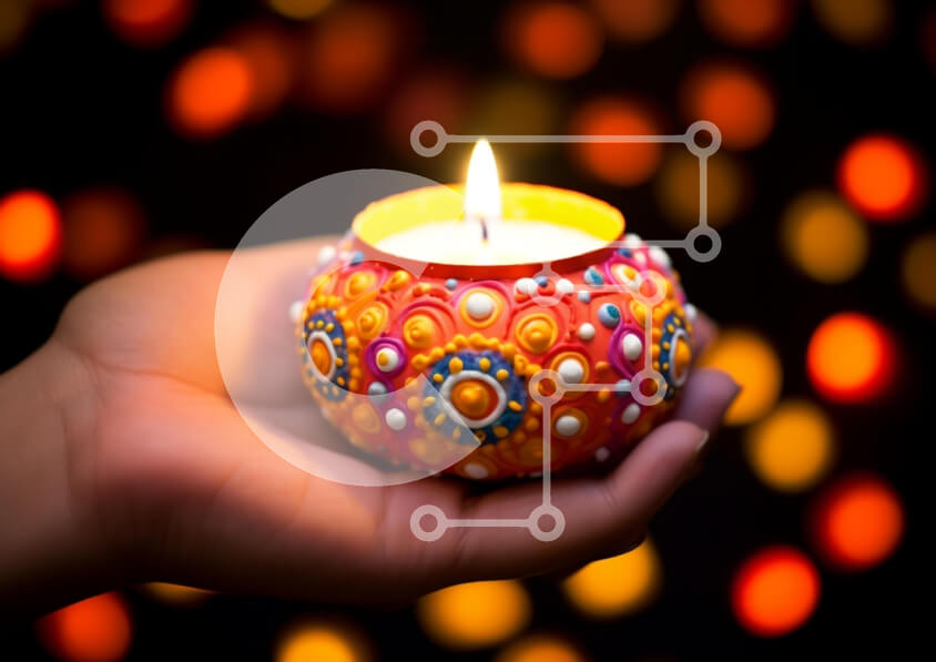 Intra Συλλεκτικό Ξύλινο Παζλ Plywood  4mm - Στολισμένο κερί για τη γιορτή του Diwali Σε Ξύλινο Κουτί - Διαστάσεις: 10x10 cm – 25 κομμάτια