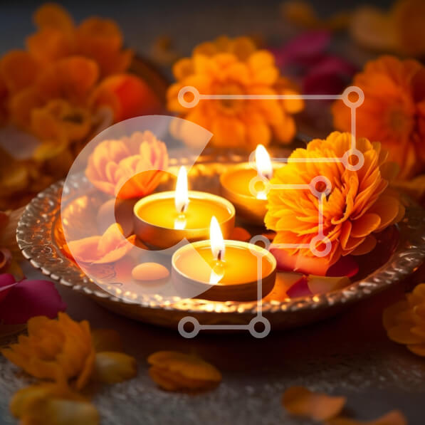 Intra Συλλεκτικό Ξύλινο Παζλ Plywood  4mm - Κεριά και λουλούδια Diwali Σε Ξύλινο Κουτί - Διαστάσεις Puzzle: 10x10 cm – 25 κομμάτια