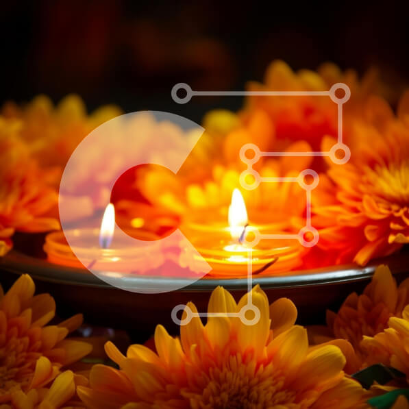 Intra Συλλεκτικό Ξύλινο Παζλ Plywood  4mm - Προσωπική σύνθεση κεριών με πορτοκαλί λουλούδια Σε Ξύλινο Κουτί - Διαστάσεις Puzzle: 10x10 cm – 25 κομμάτια