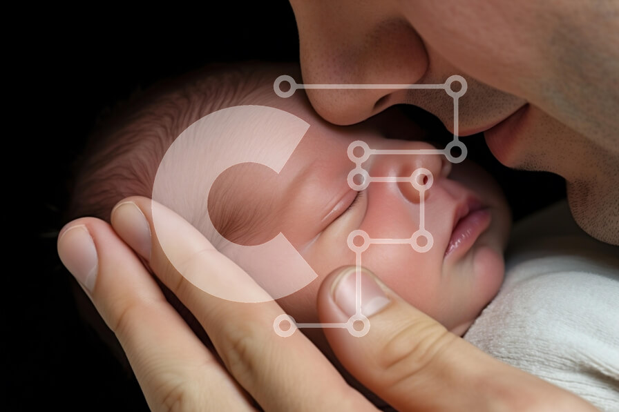 Intra Συλλεκτικό Ξύλινο Παζλ Plywood  4mm - Στιγμή πατέρα και νεογέννητου γιου Σε Ξύλινο Κουτί - Διαστάσεις Puzzle: 10x10 cm – 25 κομμάτια