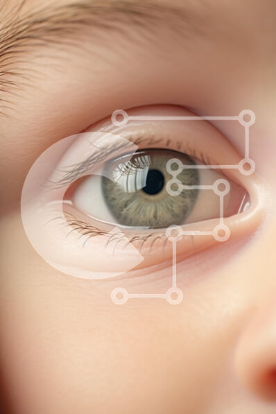 Intra Συλλεκτικό Ξύλινο Παζλ Plywood  4mm - Κοντινό πλάνο του πράσινου ματιού του βρέφους Σε Ξύλινο Κουτί - Διαστάσεις Puzzle: 10x10 cm – 25 κομμάτια